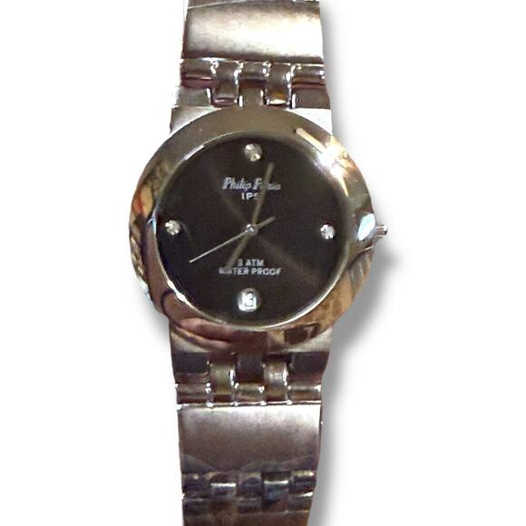 NOS Philip Persio Watch Mens Stainless Steel 38mm Polished Brushed Date Quartz - Picture 2 of 10